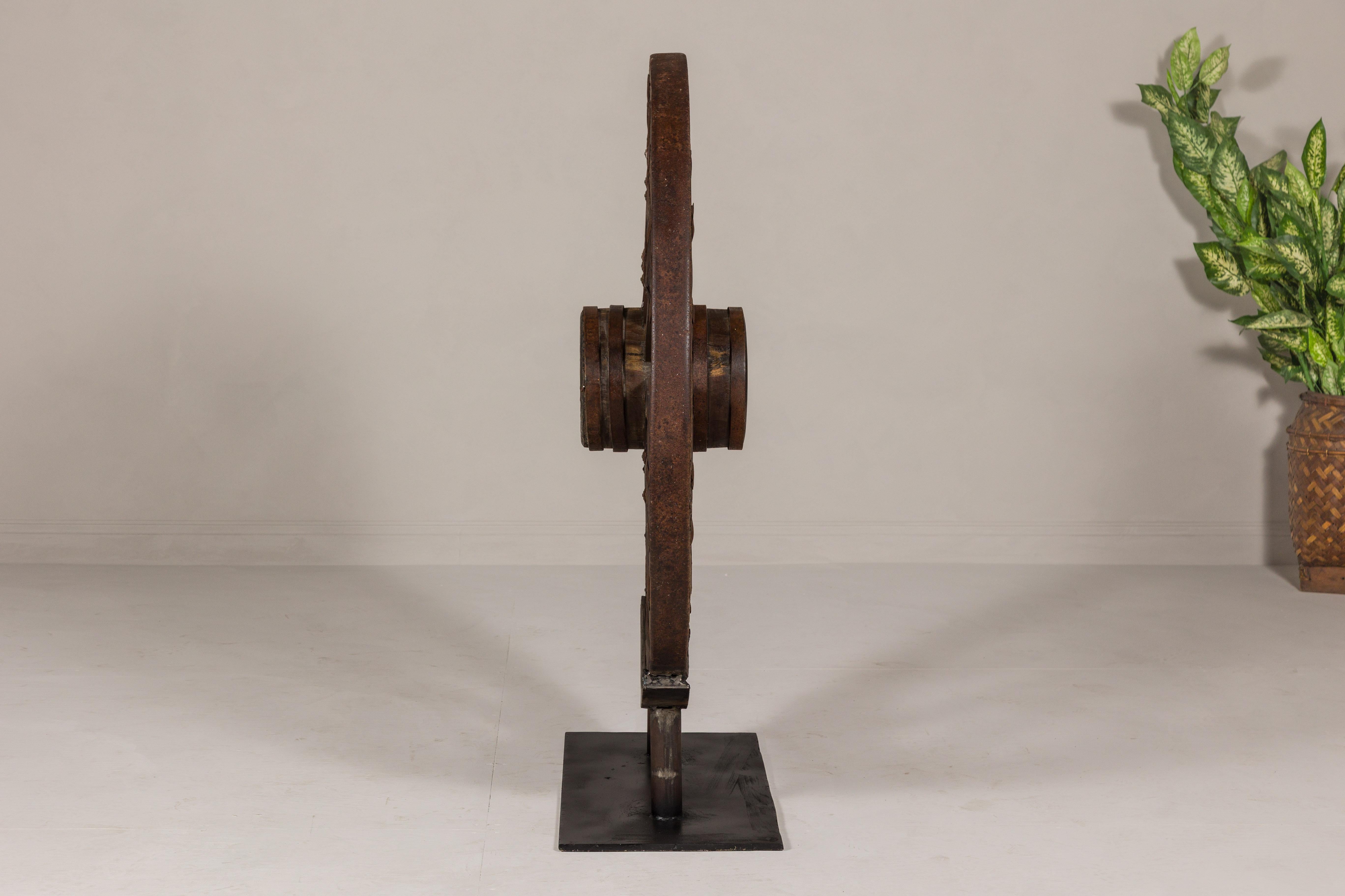 Gran Carro Antiguo de Madera y Metal Montado sobre Base a Medida en venta 5