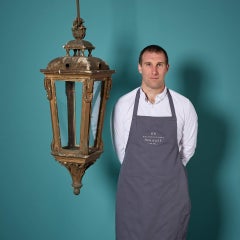 Large Antique Wood & Glass Hanging Lantern