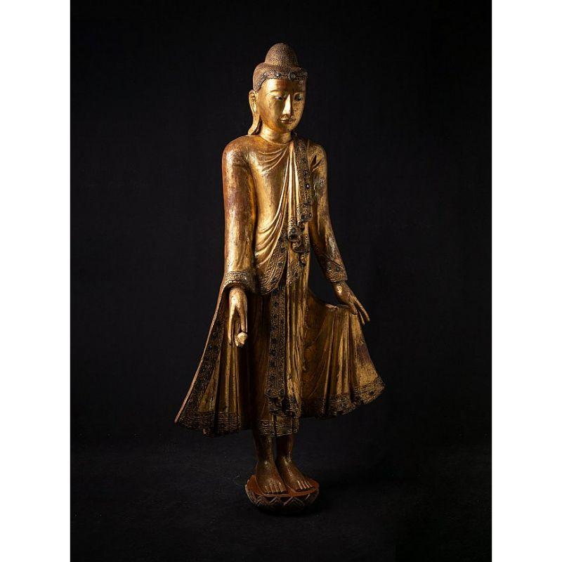 Large antique wooden Burmese Buddha statue from Burma For Sale 5