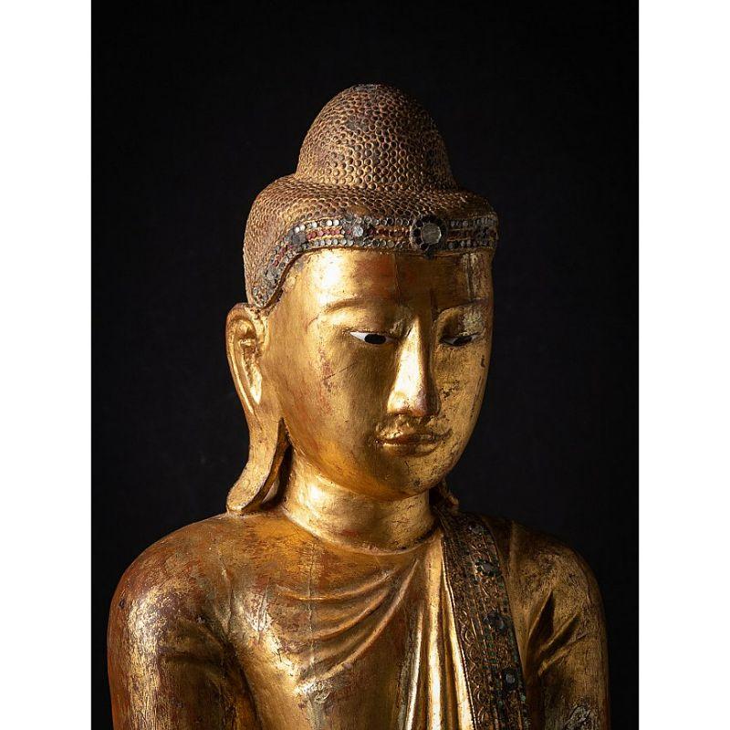 Large antique wooden Burmese Buddha statue from Burma For Sale 7