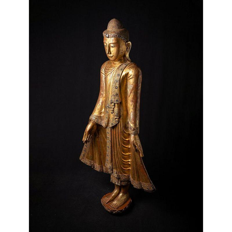 Large antique wooden Burmese Buddha statue from Burma For Sale 8