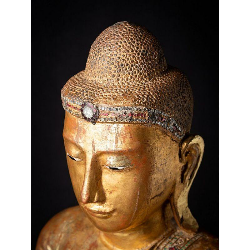 Large antique wooden Burmese Buddha statue from Burma For Sale 9