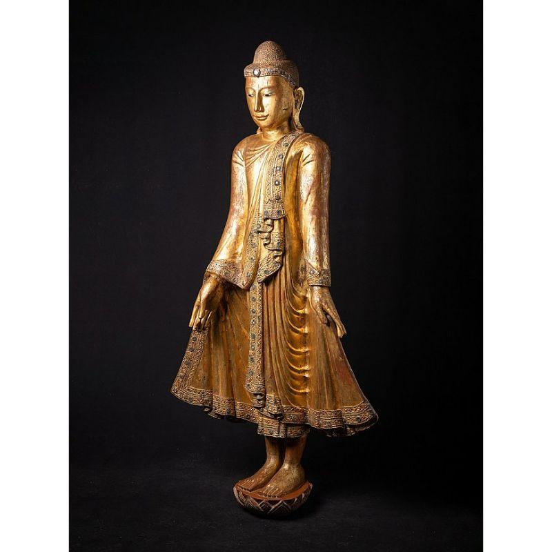19th Century Large antique wooden Burmese Buddha statue from Burma For Sale