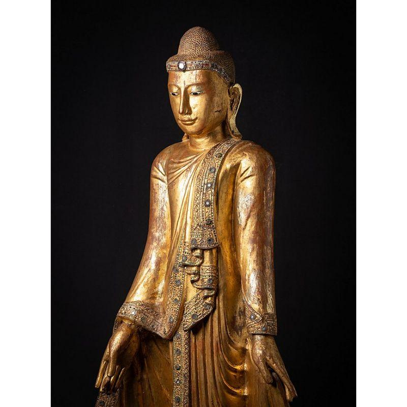 Wood Large antique wooden Burmese Buddha statue from Burma For Sale