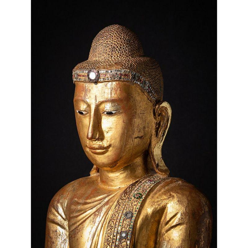 Large antique wooden Burmese Buddha statue from Burma For Sale 1