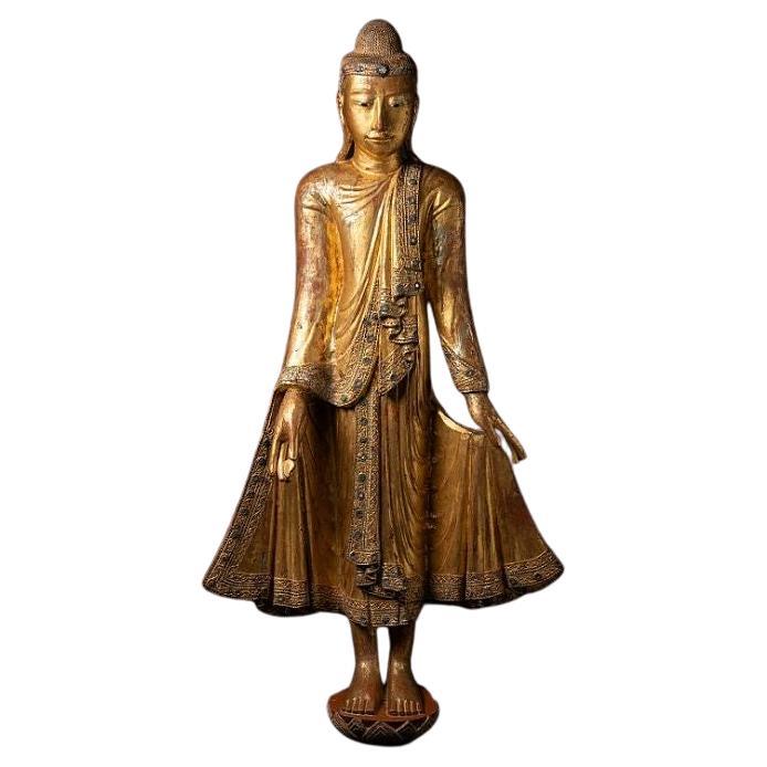 Large antique wooden Burmese Buddha statue from Burma