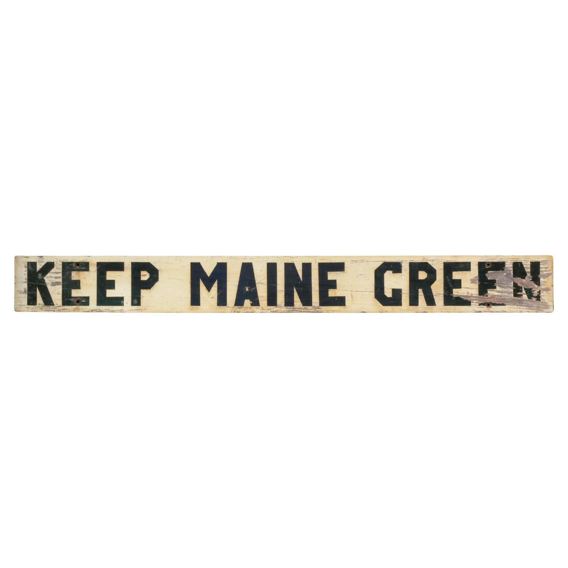 Grande enseigne ancienne en bois "Keep Maine Green" des années 1940-1950