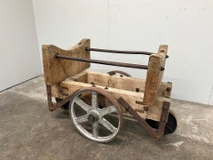 Large Antique Wooden & Metal Barrel Trolley, Ideal for a Industrial coffee table