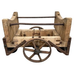 Large Antique Wooden & Metal Barrel Trolley, Ideal for a Industrial coffee table