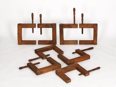 Large Antique Wooden Screws Clamps Clips, Set of 8