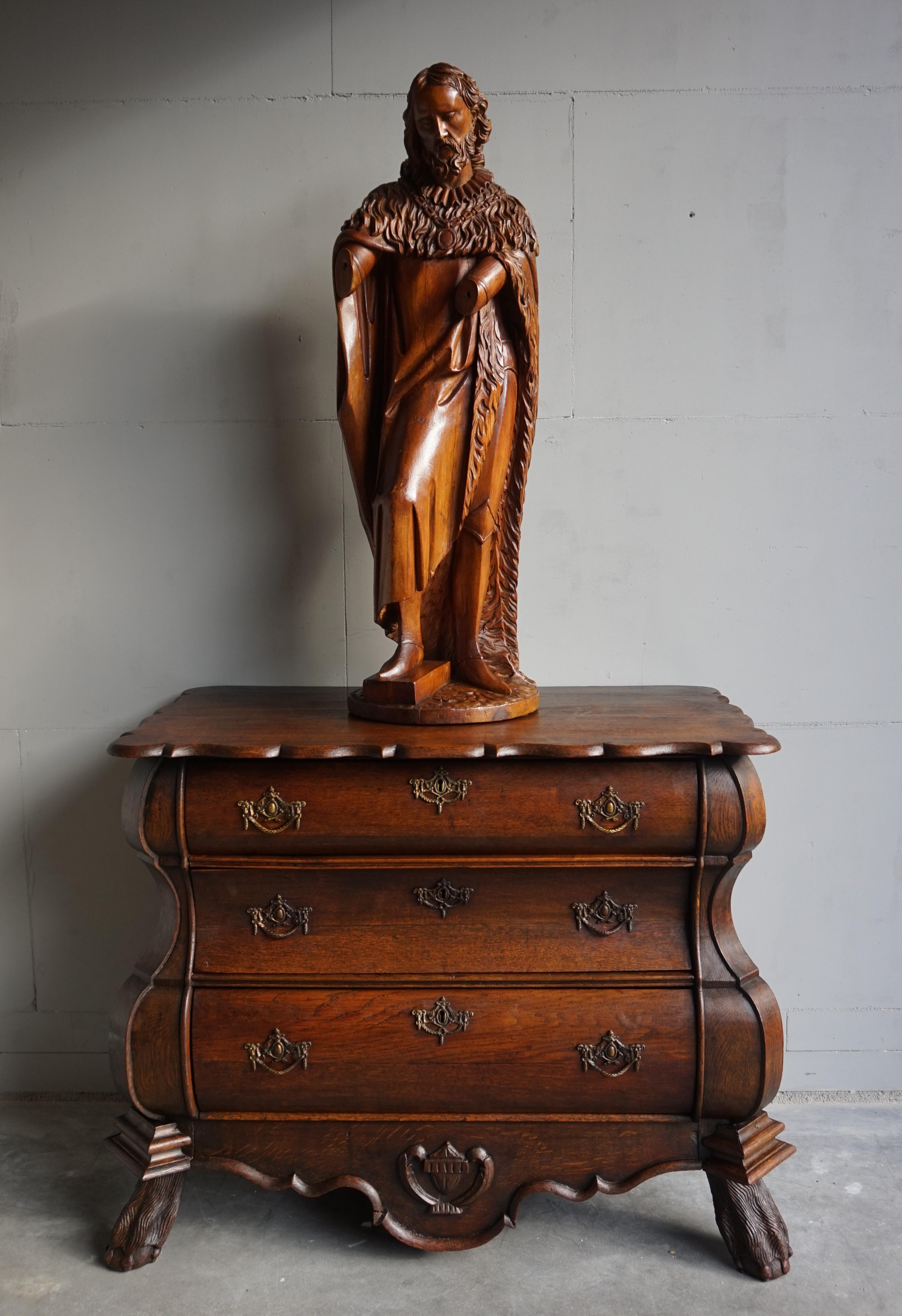 European Large Antique Wooden Sculpture of John the Baptist w. Stunning Hand Carved Face