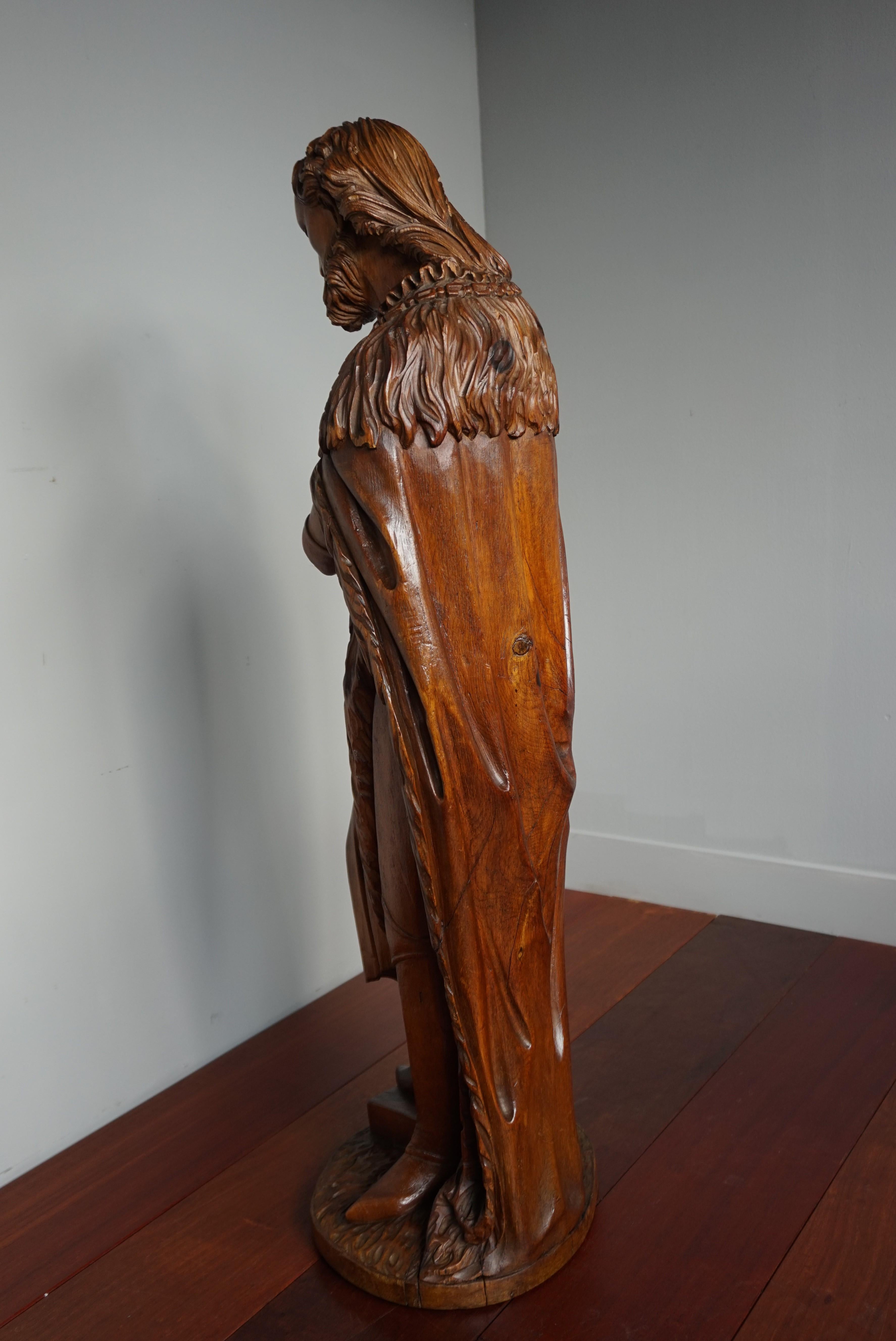 Large Antique Wooden Sculpture of John the Baptist w. Stunning Hand Carved Face 1