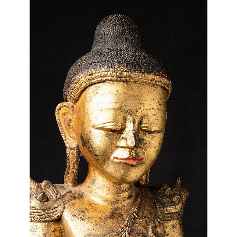 Large Antique Wooden Shan Buddha Statue from Burma Original Buddhas For Sale 7