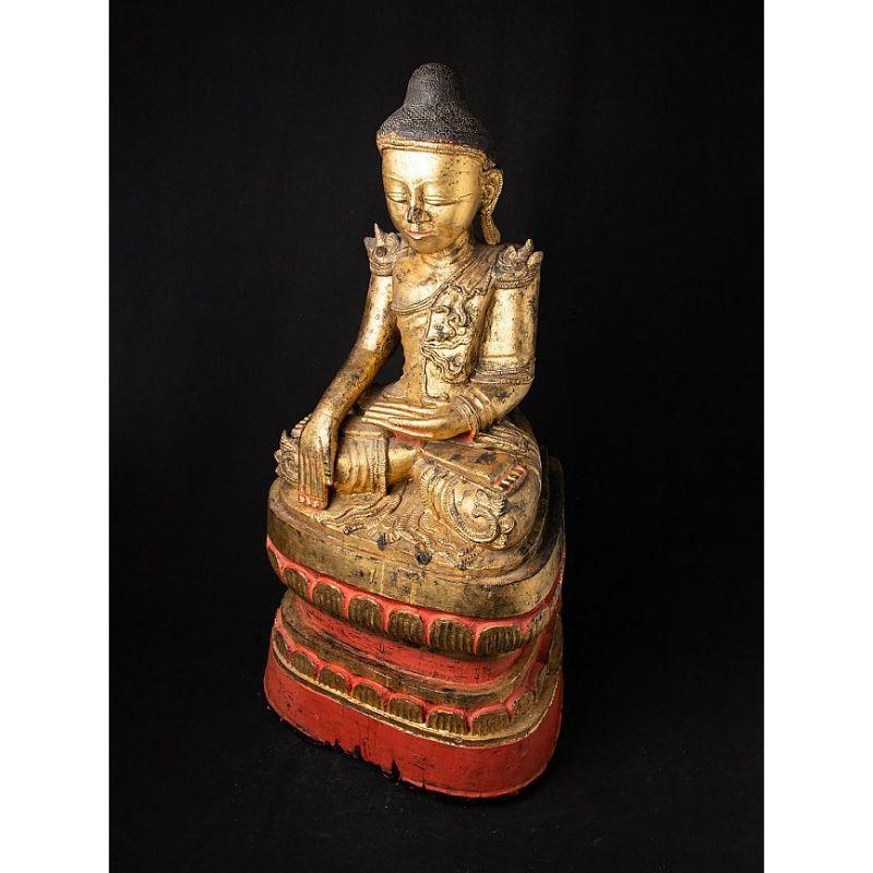 Large Antique Wooden Shan Buddha Statue from Burma Original Buddhas For Sale 8