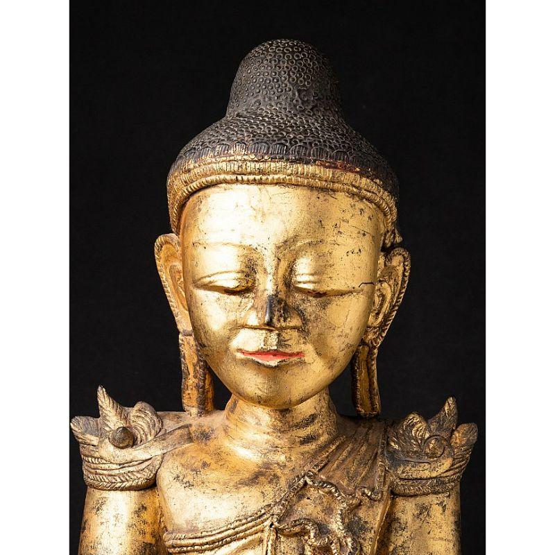 Grande statue ancienne de Bouddha Shan en bois provenant de Bouddhas originaux de Birmanie Bon état - En vente à DEVENTER, NL