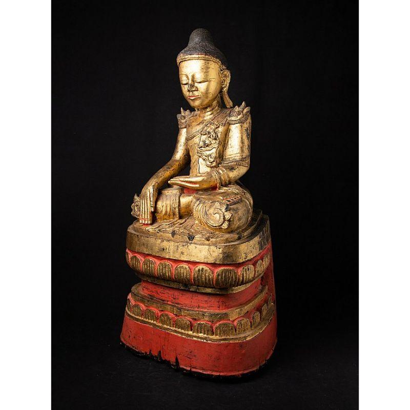 Large Antique Wooden Shan Buddha Statue from Burma Original Buddhas In Good Condition For Sale In DEVENTER, NL