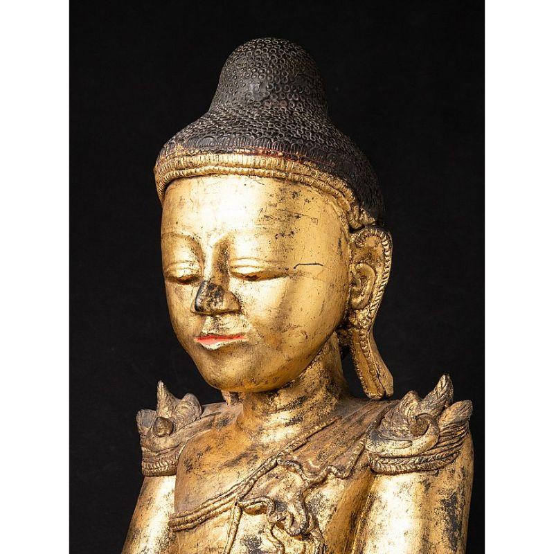 Large Antique Wooden Shan Buddha Statue from Burma Original Buddhas For Sale 1