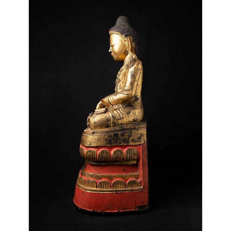 Large Antique Wooden Shan Buddha Statue from Burma Original Buddhas For Sale 2