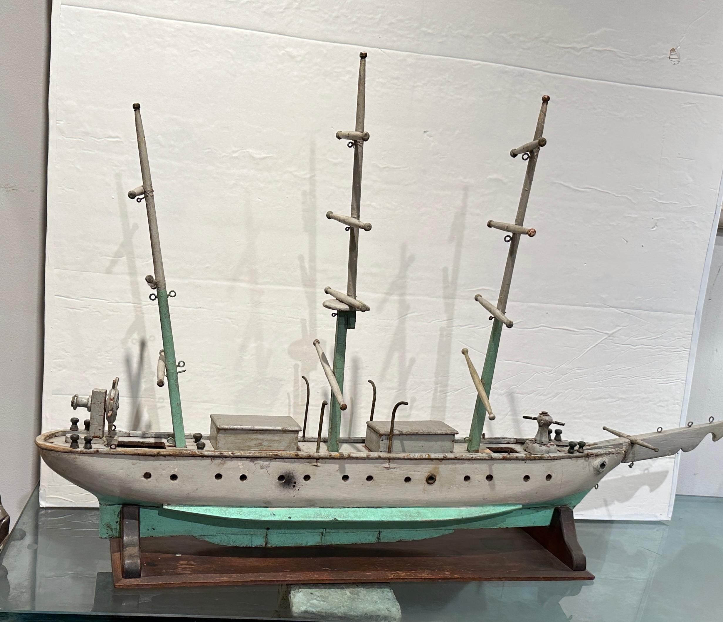Large Antique Wooden Ship on Stand For Sale 7