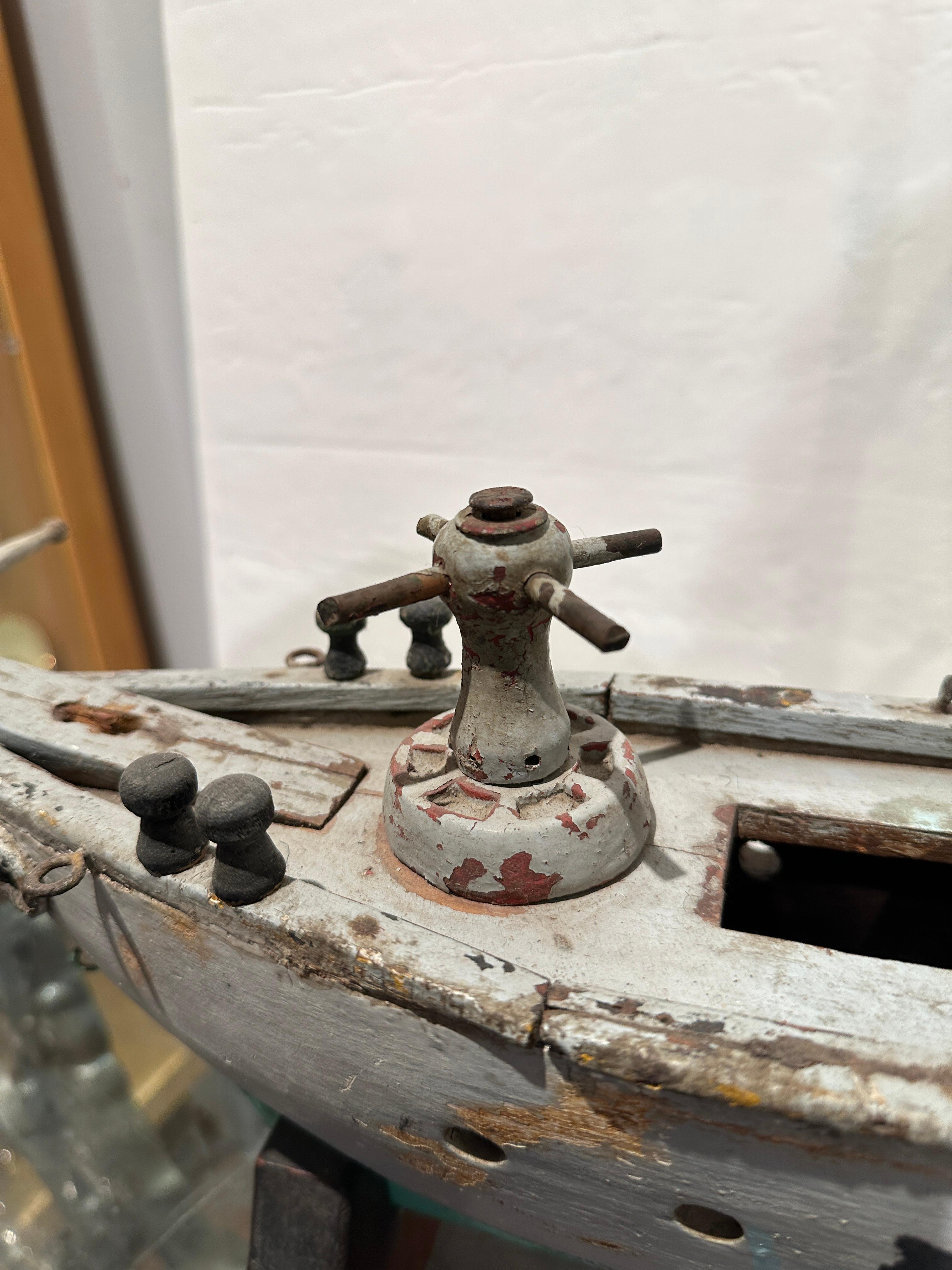 Hand-Crafted Large Antique Wooden Ship on Stand For Sale