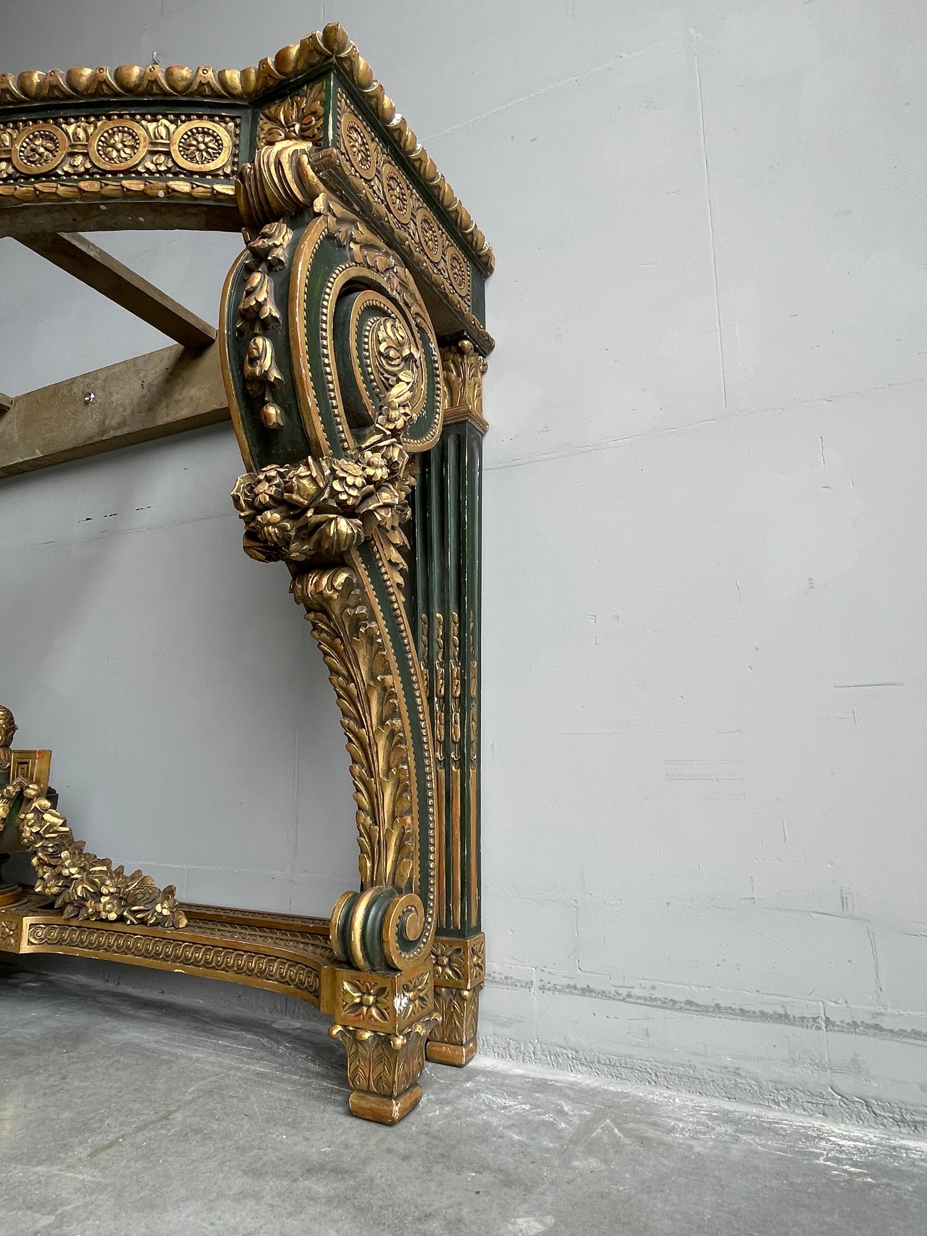 Large Antique Wooden Side Table w. Amazing Gilt Carvings & Marie Antoinette Mask For Sale 2