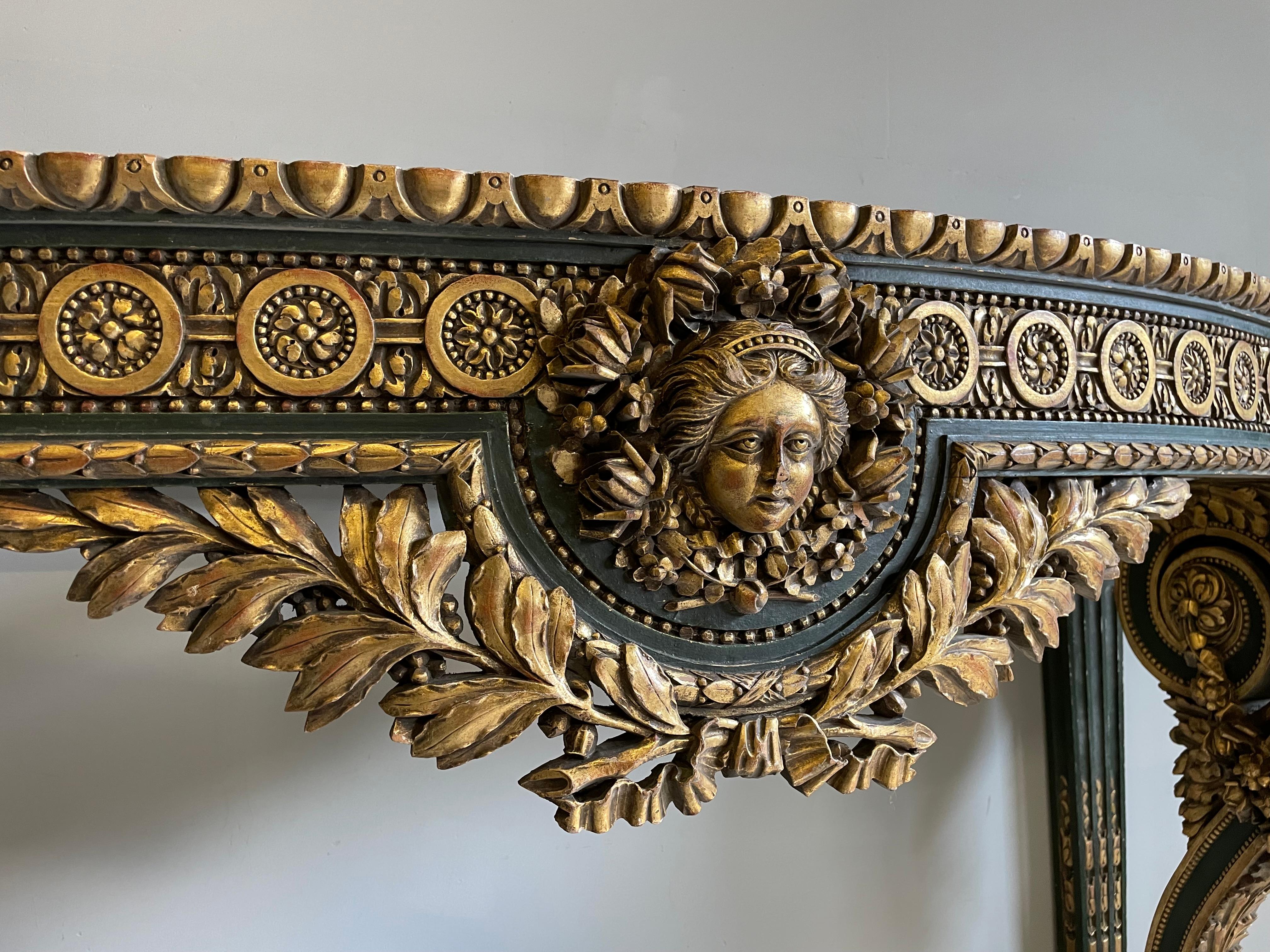 Large Antique Wooden Side Table w. Amazing Gilt Carvings & Marie Antoinette Mask For Sale 10