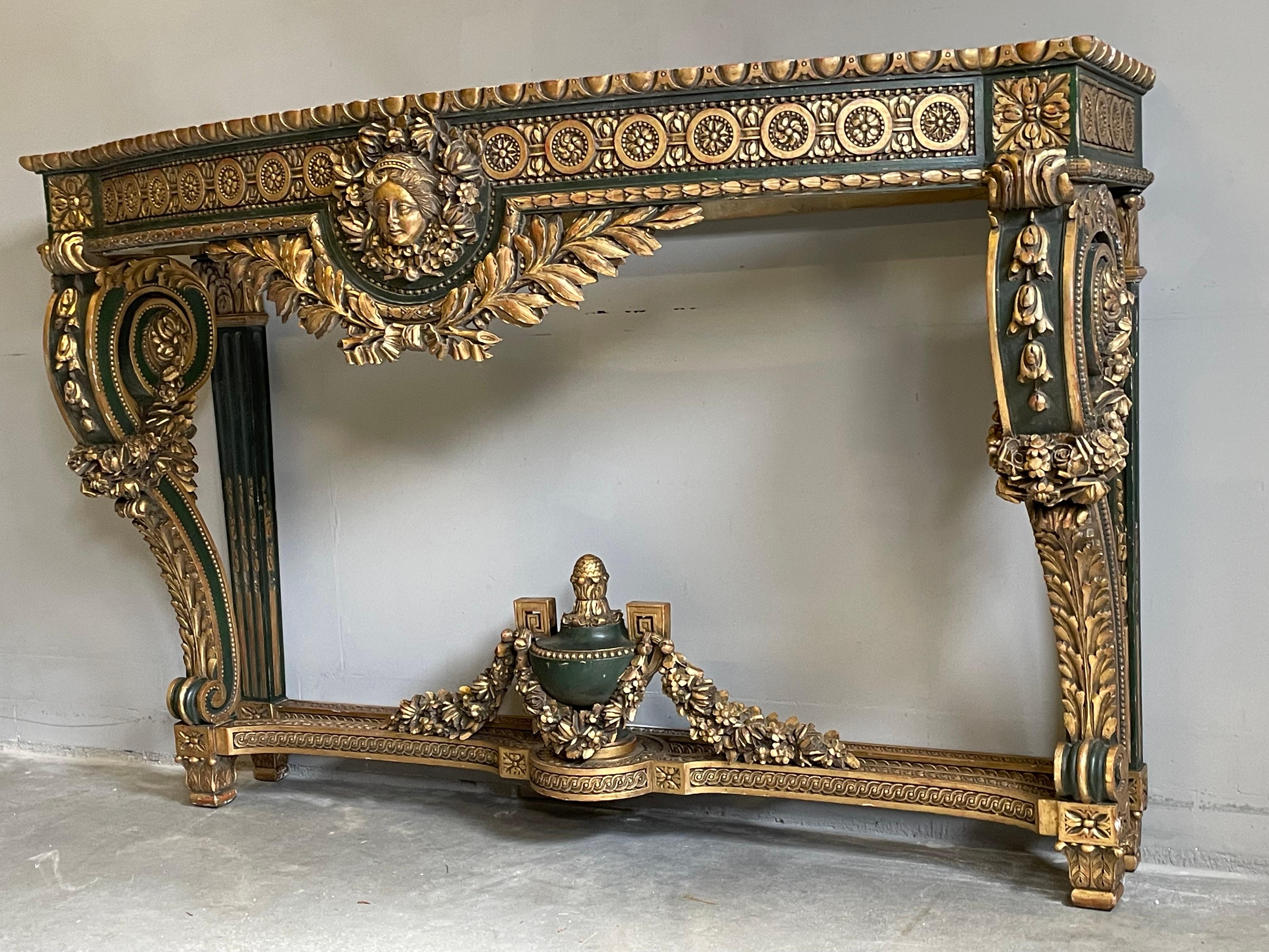 Large Antique Wooden Side Table w. Amazing Gilt Carvings & Marie Antoinette Mask For Sale 13