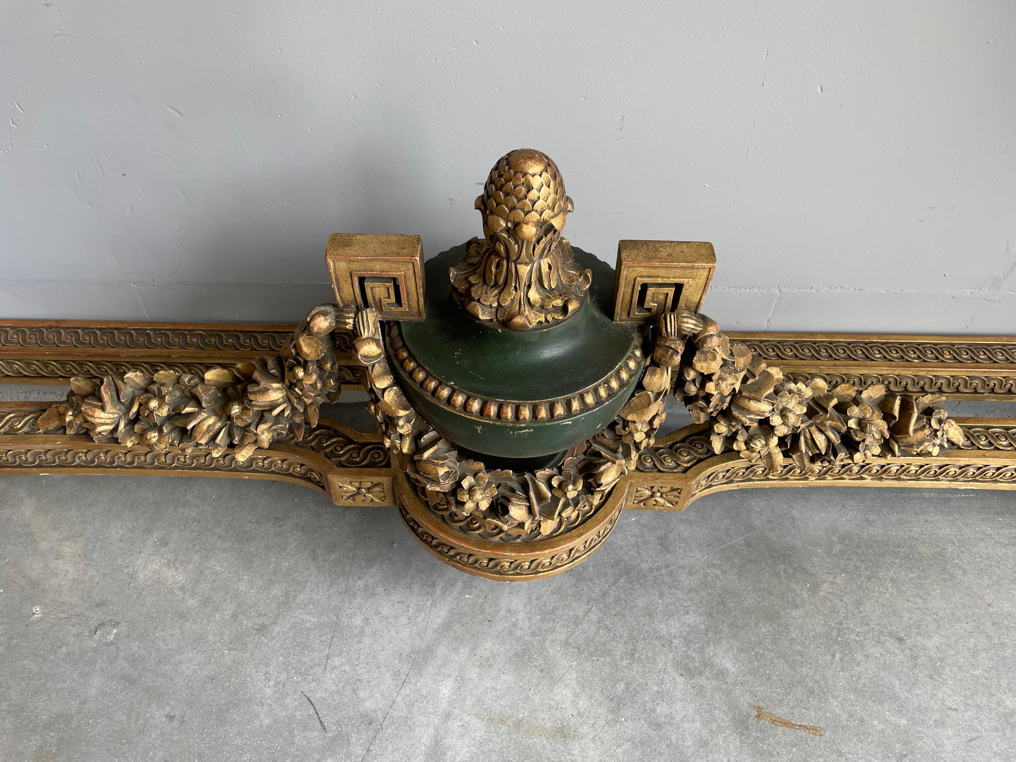 Hand-Carved Large Antique Wooden Side Table w. Amazing Gilt Carvings & Marie Antoinette Mask For Sale