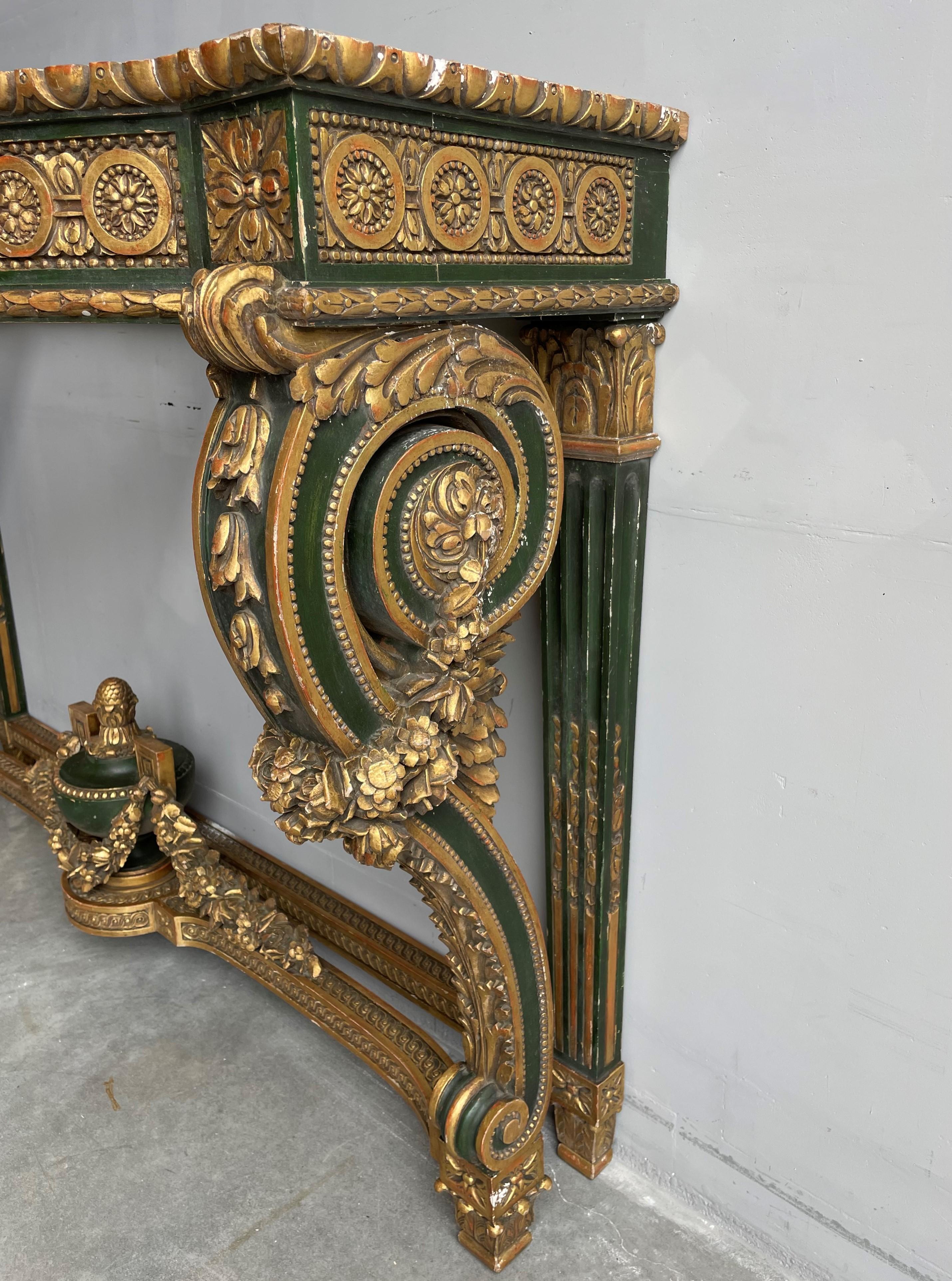 Large Antique Wooden Side Table w. Amazing Gilt Carvings & Marie Antoinette Mask For Sale 1