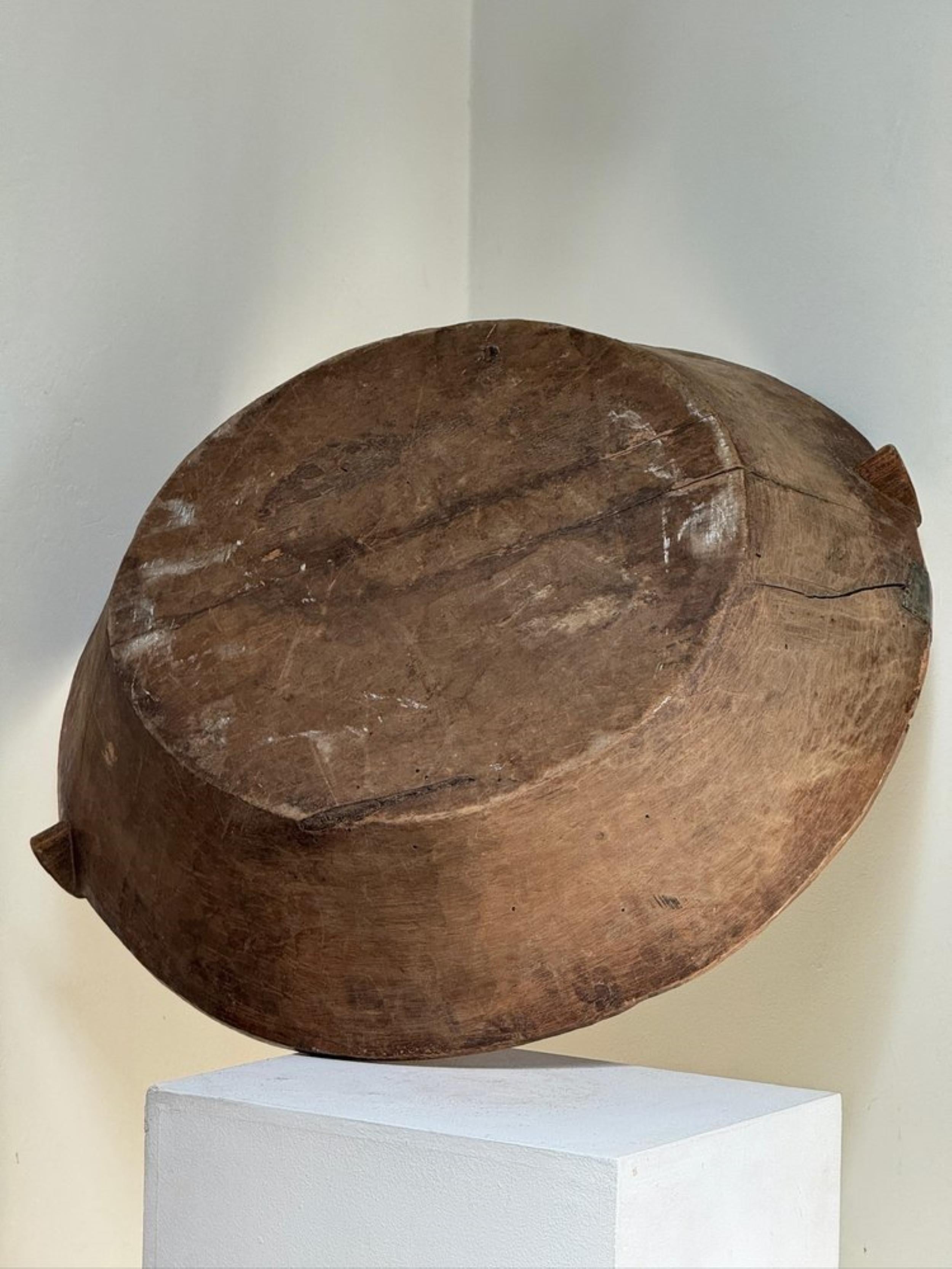 Primitive Large Antique Wooden Wabi Sabi Bowl For Sale