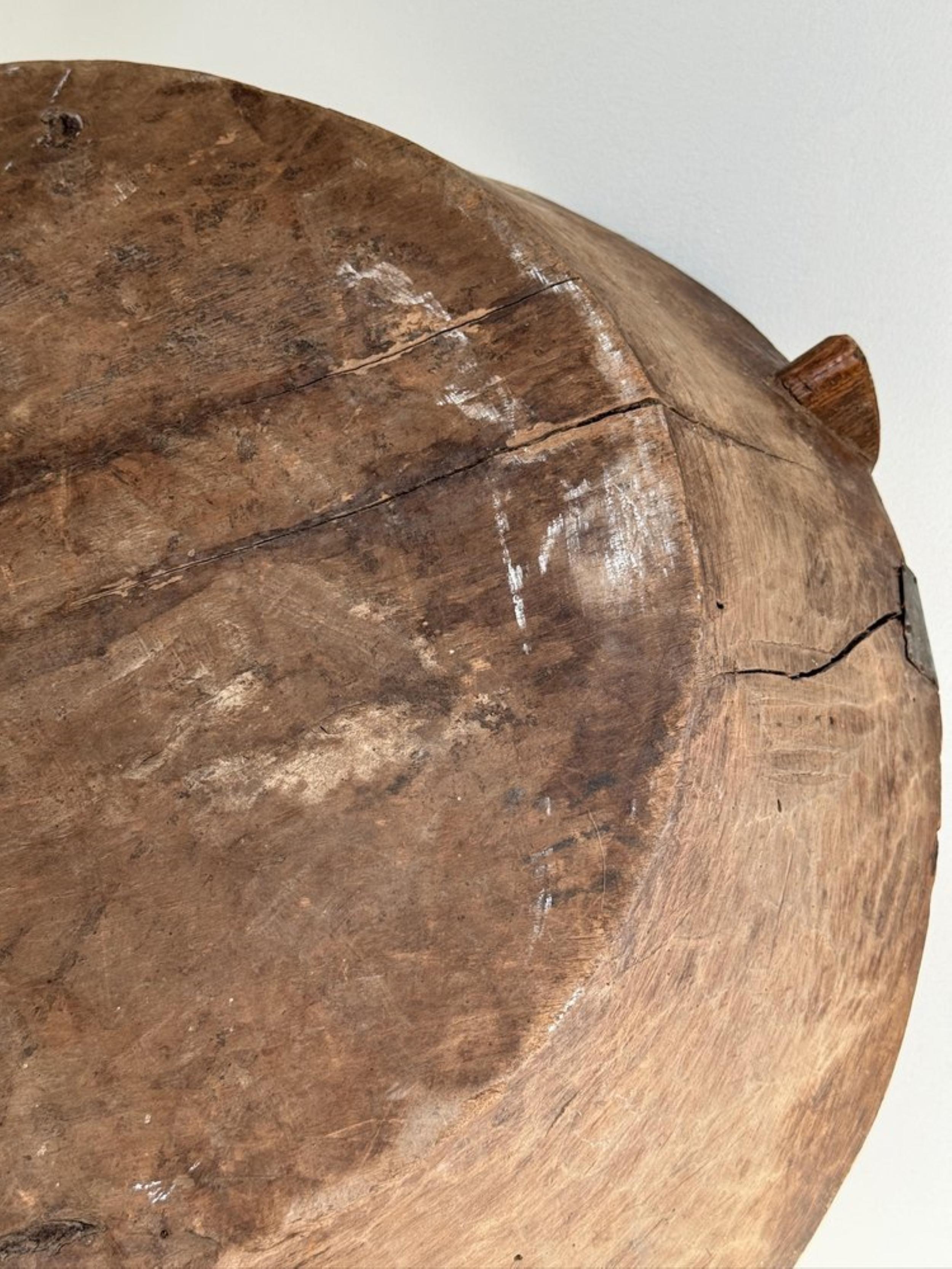Woodwork Large Antique Wooden Wabi Sabi Bowl For Sale