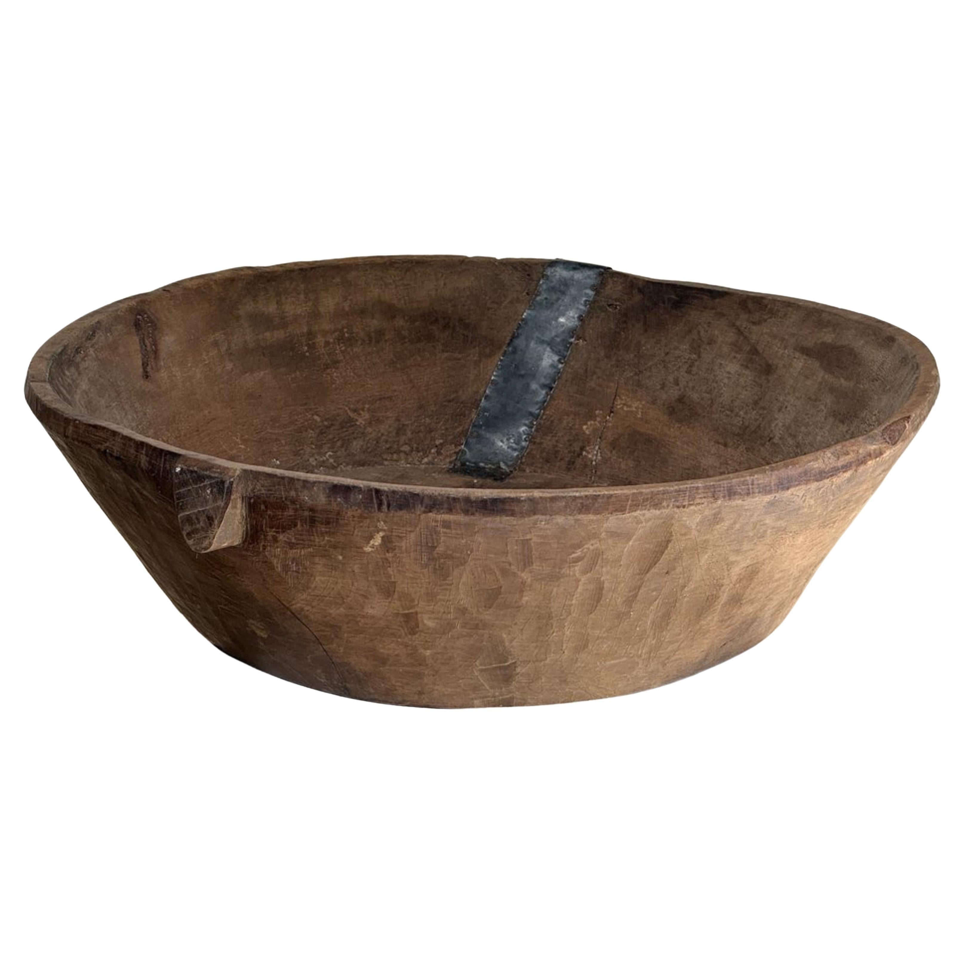 Large Antique Wooden Wabi Sabi Bowl For Sale