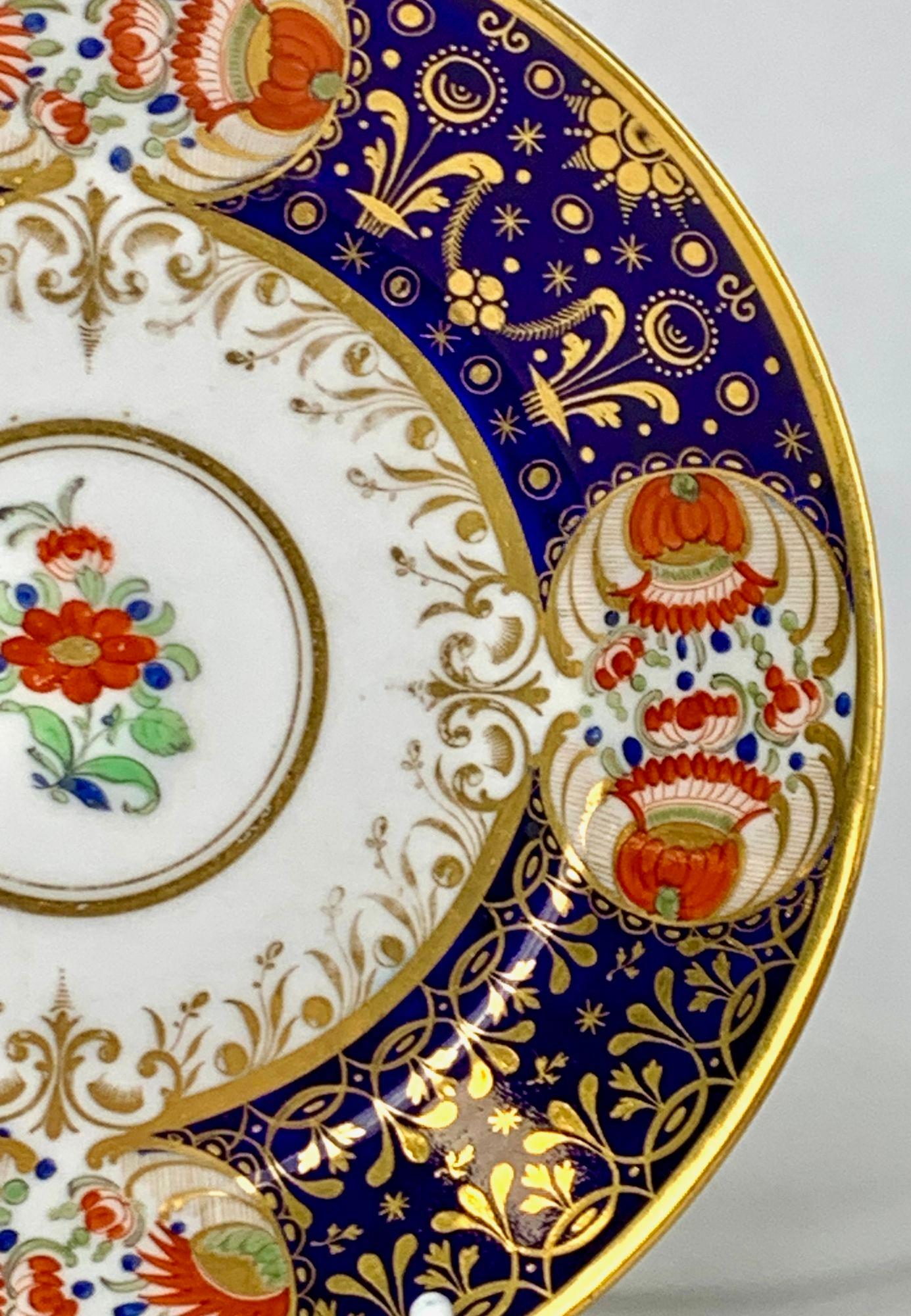 Gran taza y platillo antiguos de porcelana Worcester Inglaterra Circa 1820 en venta 2