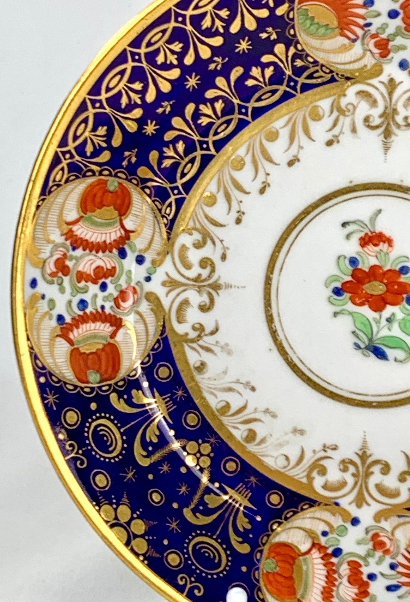 Gran taza y platillo antiguos de porcelana Worcester Inglaterra Circa 1820 en venta 1