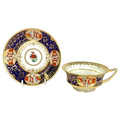 Large Antique Worcester Porcelain Cup & Saucer England Circa 1820