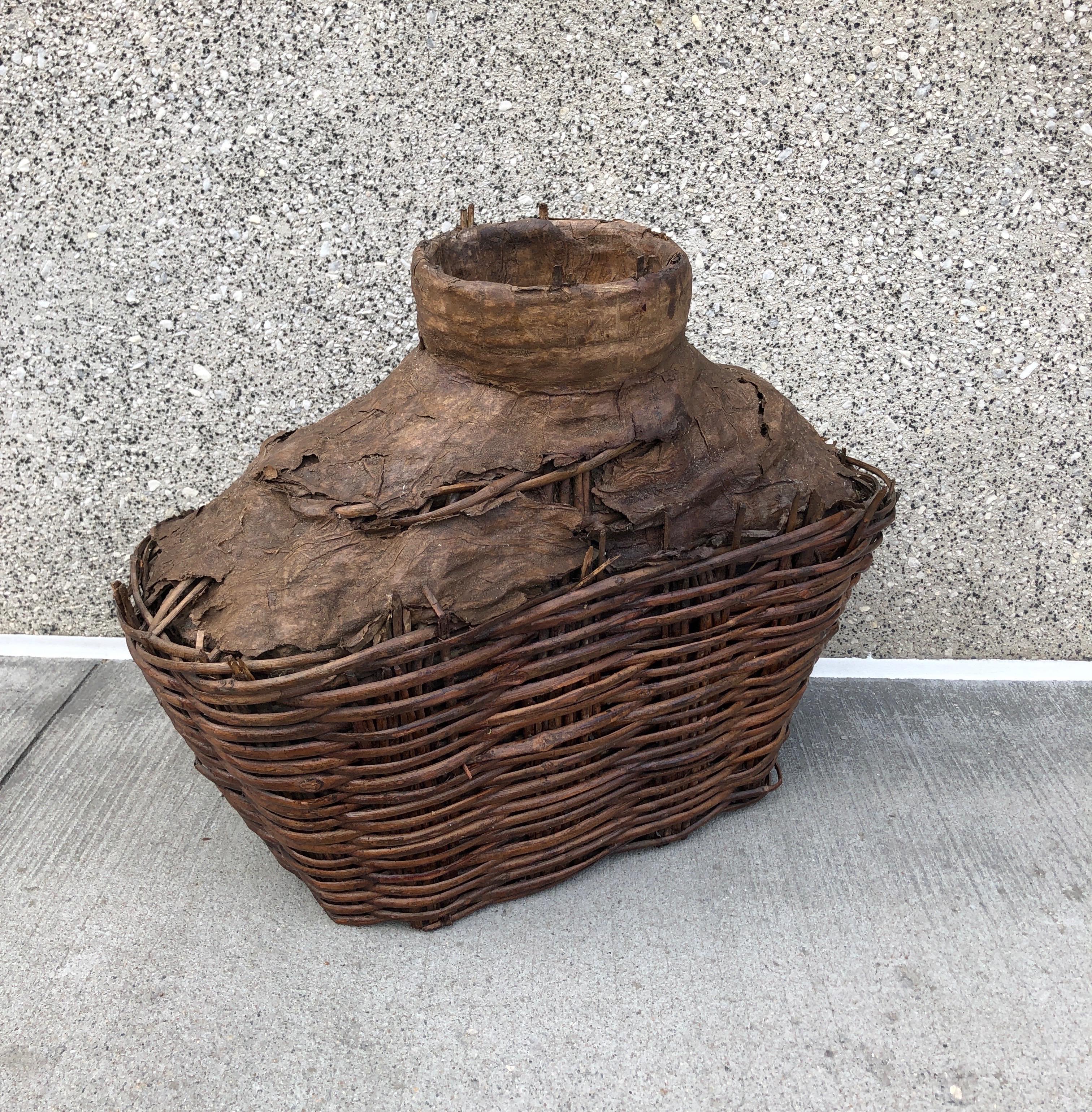 20th Century Large Antique Woven Food Oil Container For Sale