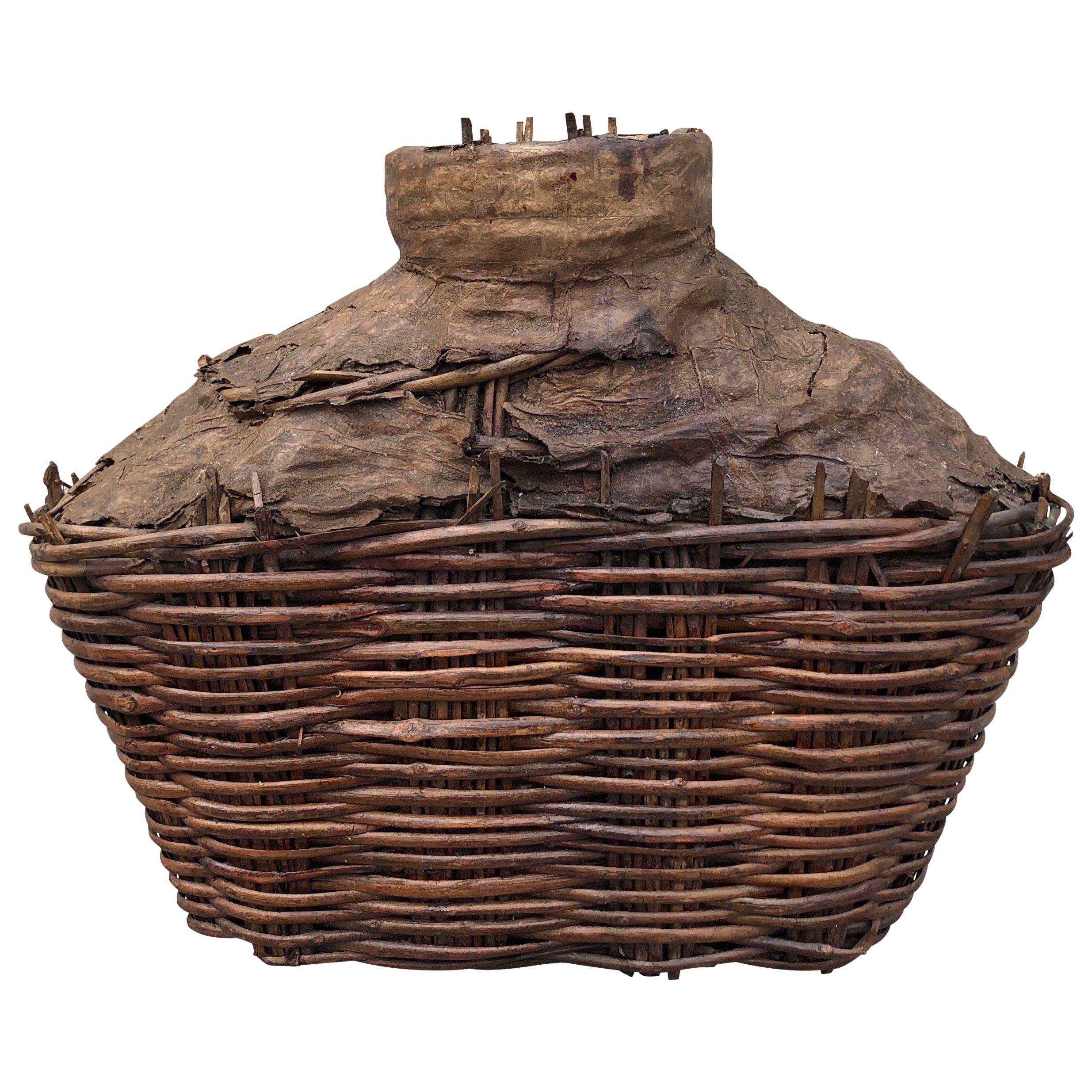 Large Antique Woven Food Oil Container For Sale