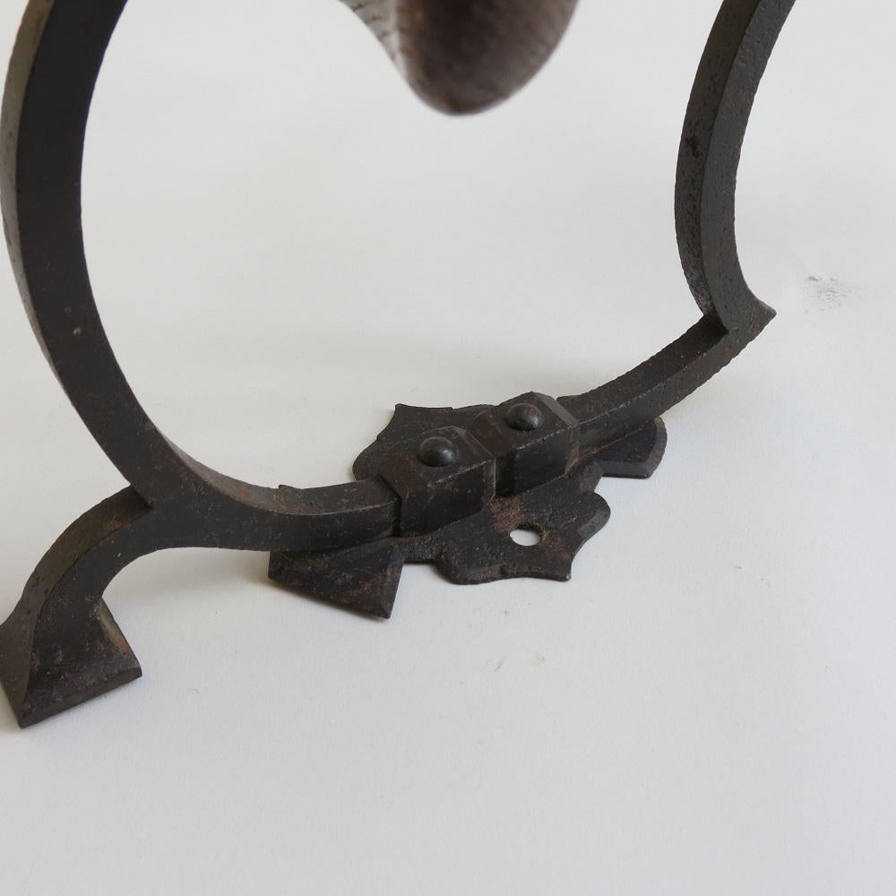 English Large Antique Wrought Iron And Oak Coat And Hat Wall Mounted Hook 1910
