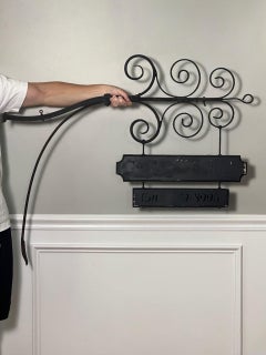 Large Antique Wrought Iron Bracket with Two-Tier Wooden Sign, "Inn & Antiques"