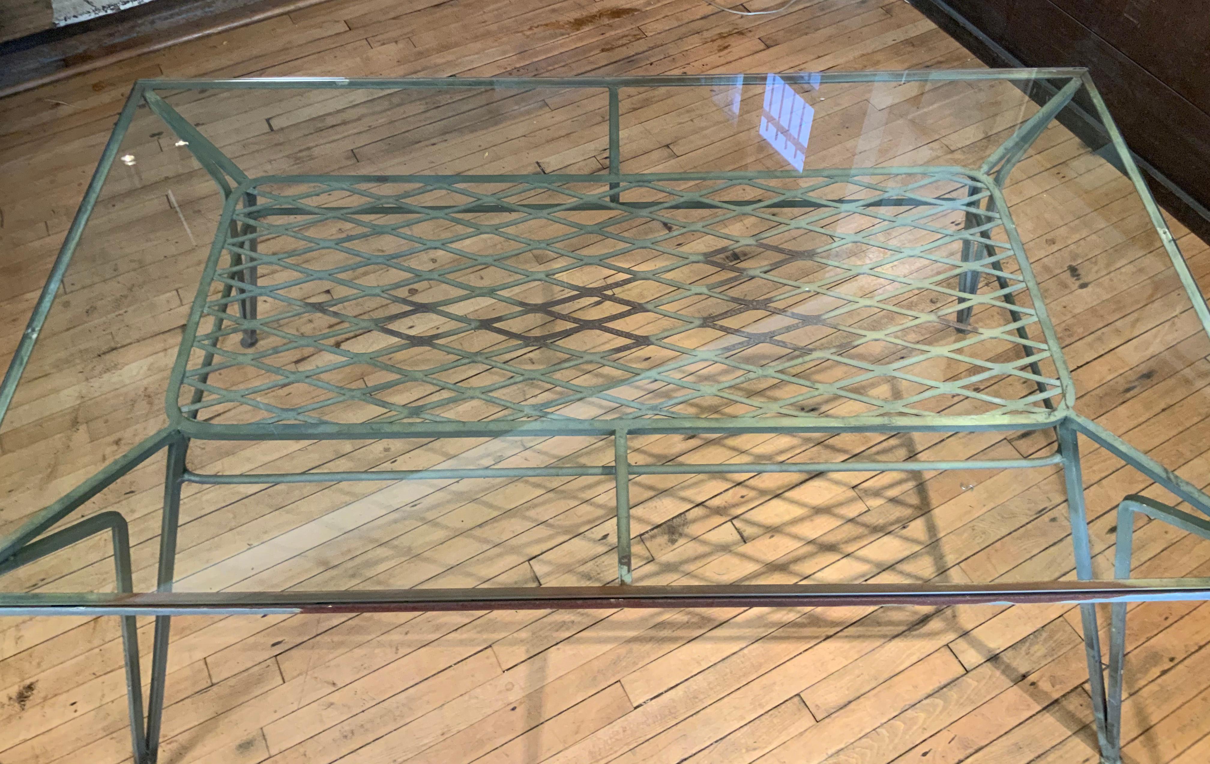 Italian Large Antique Wrought Iron and Glass Dining Table by Salterini