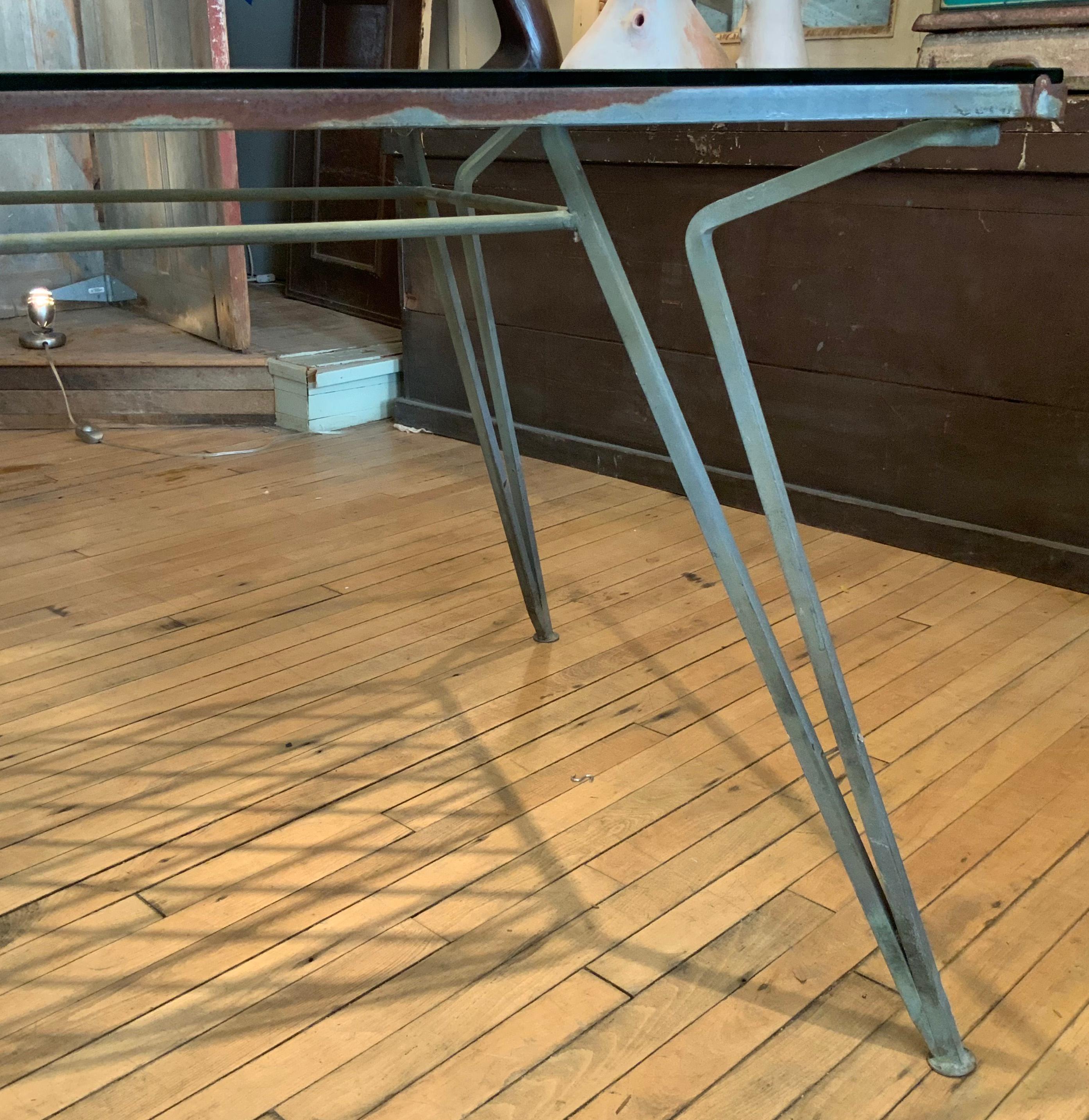 Mid-20th Century Large Antique Wrought Iron and Glass Dining Table by Salterini