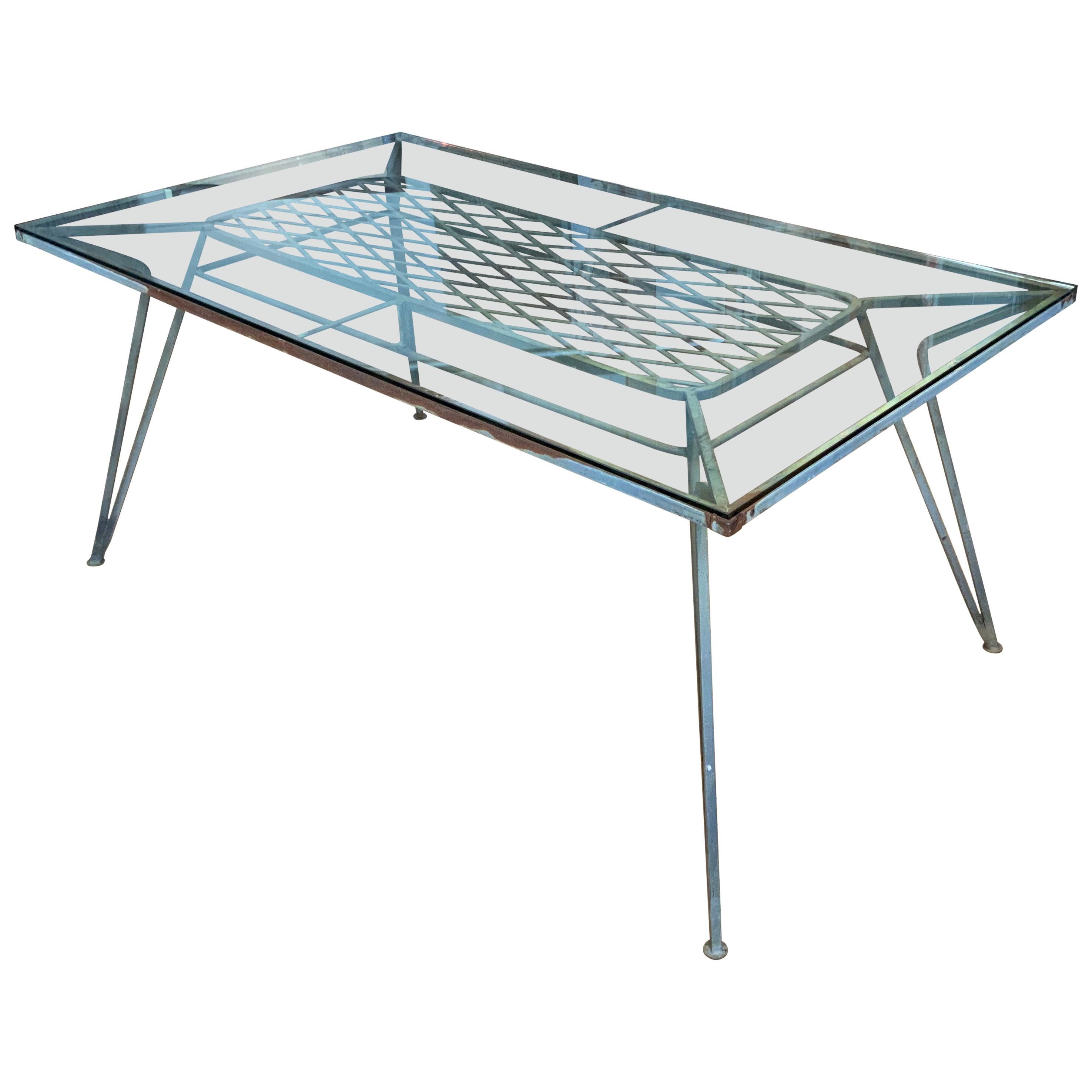 Large Antique Wrought Iron and Glass Dining Table by Salterini