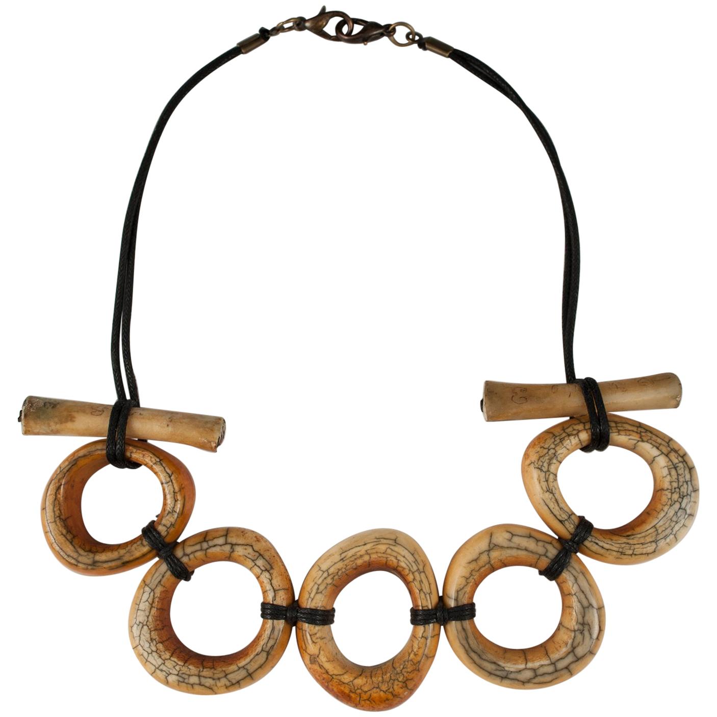 Large Antique Yak Bone Tribal Necklace by Claire Ginioux, Paris, France