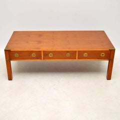 Large Antique Yew Wood Campaign Style Coffee Table
