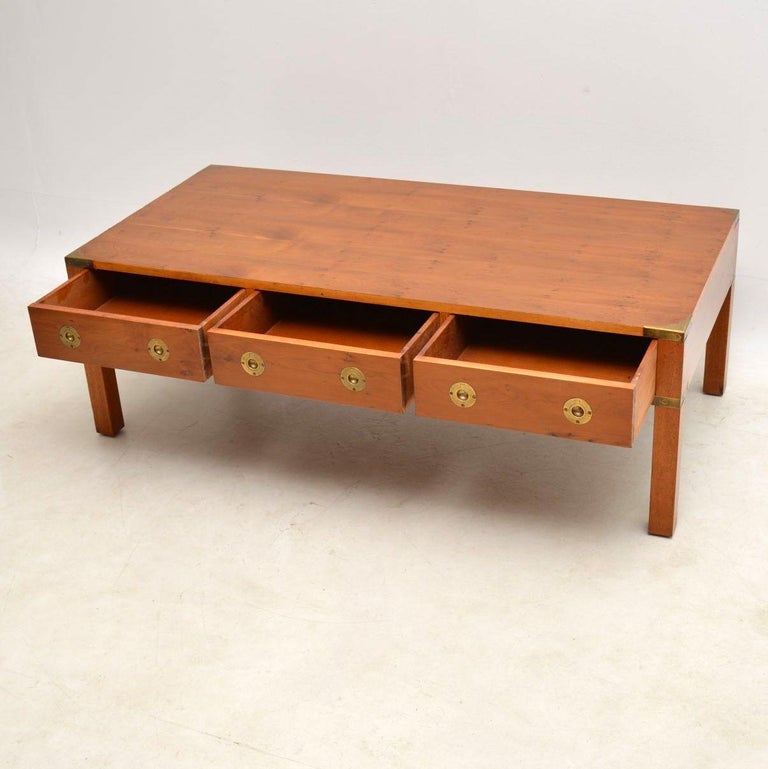 Large Antique Yew Wood Campaign Style Coffee Table at 1stdibs
