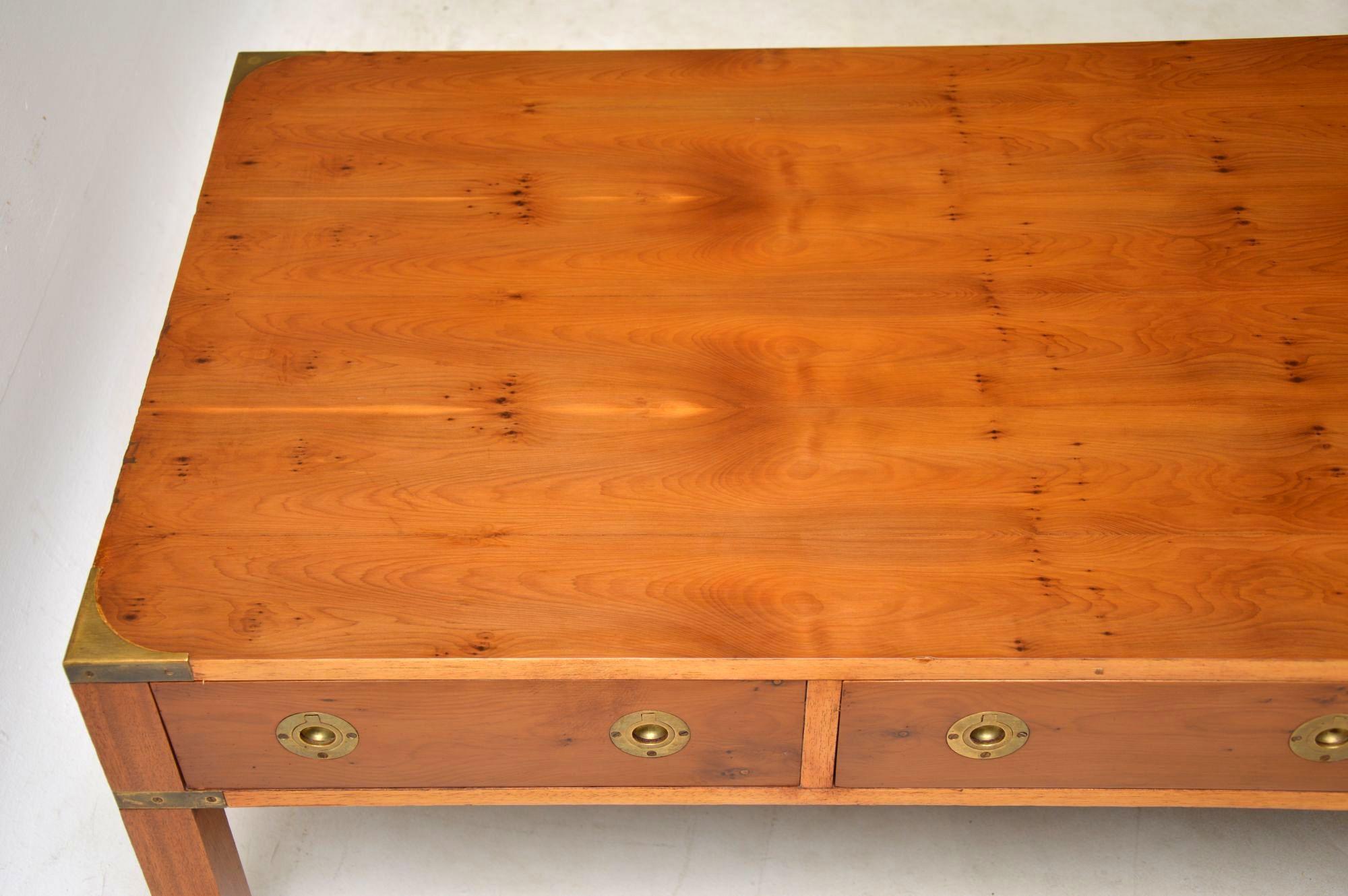 Large Antique Yew Wood Campaign Style Coffee Table 3