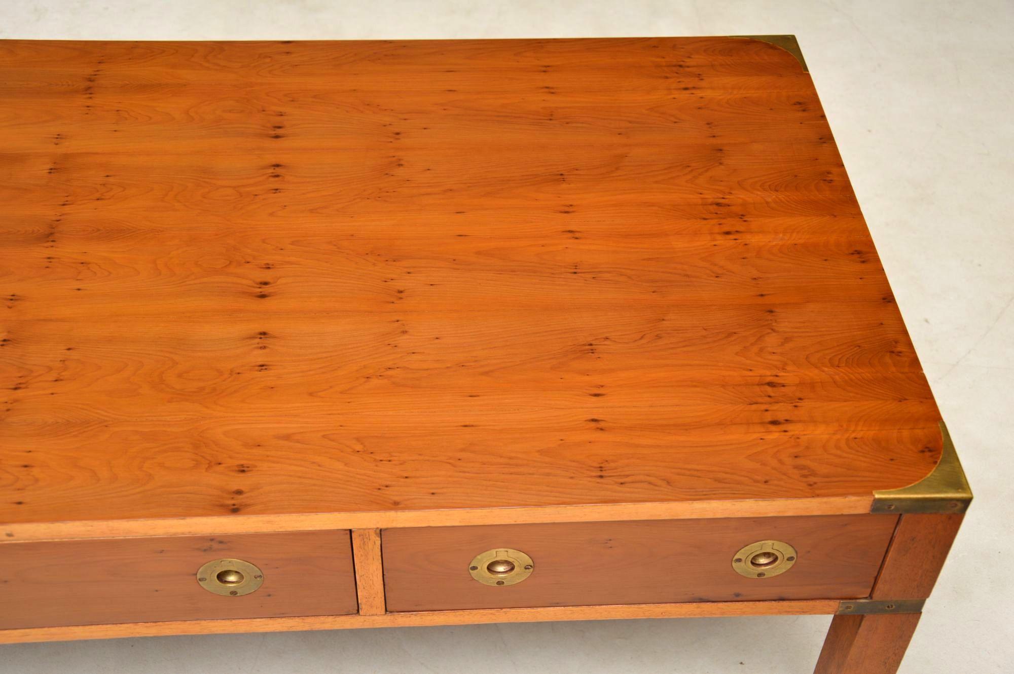 Large Antique Yew Wood Campaign Style Coffee Table 4