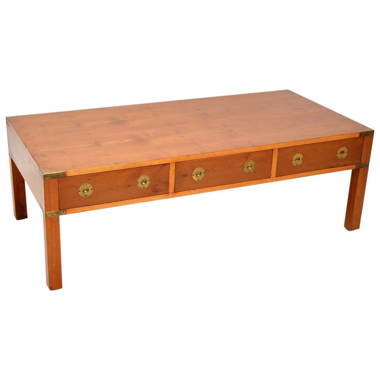 Large Antique Yew Wood Campaign Style Coffee Table at 1stDibs