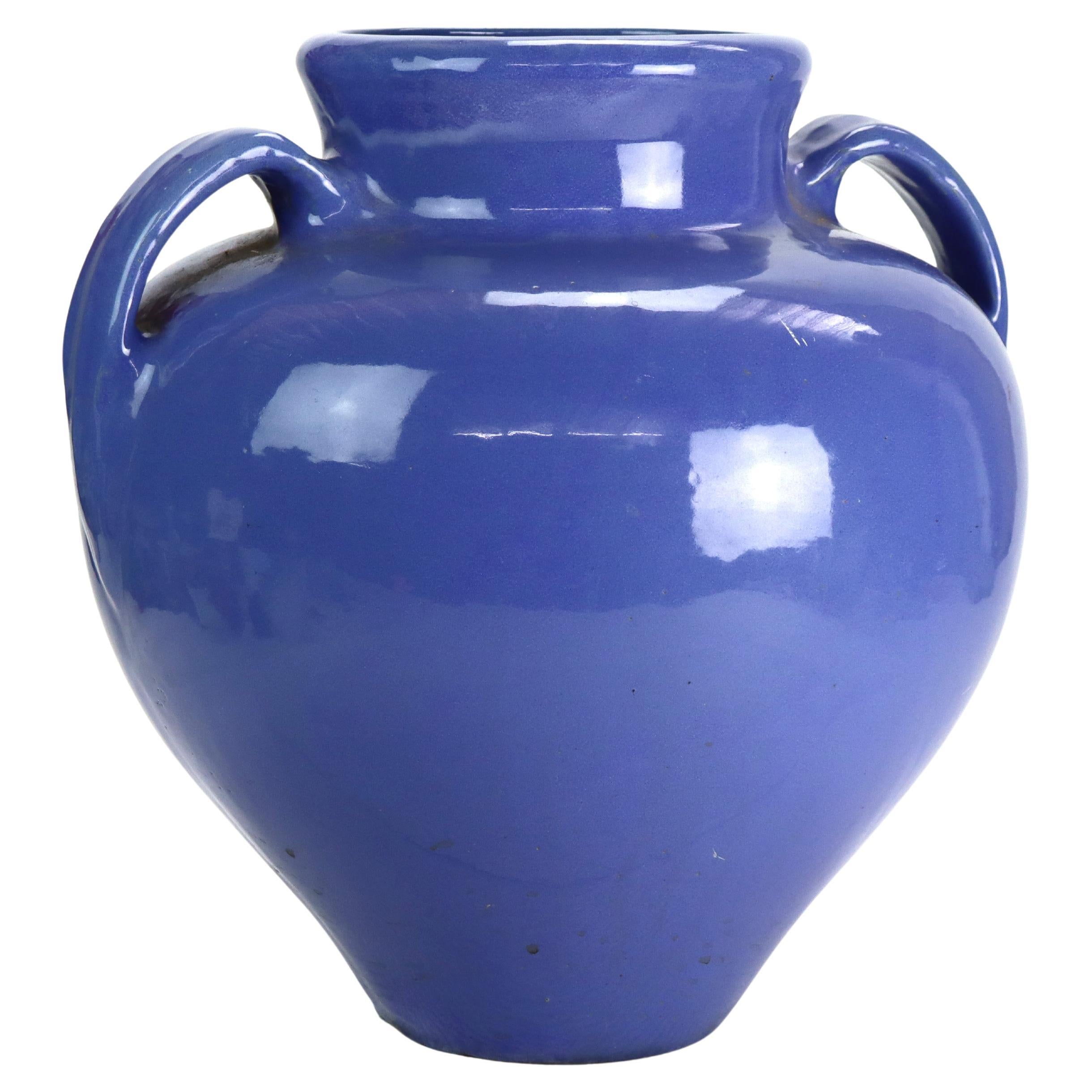 Large Antique Zanesville Blue Art Pottery Floor Vase C1930 For Sale