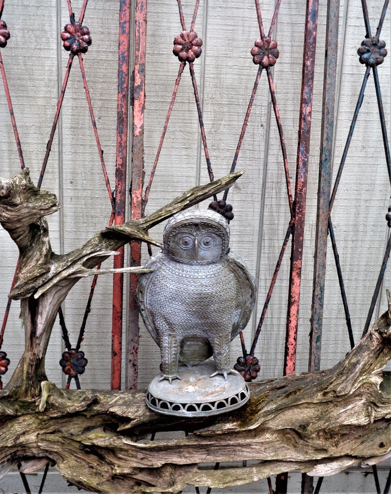 Antique Large Zinc Metal Owl Sculpture For Sale at 1stDibs